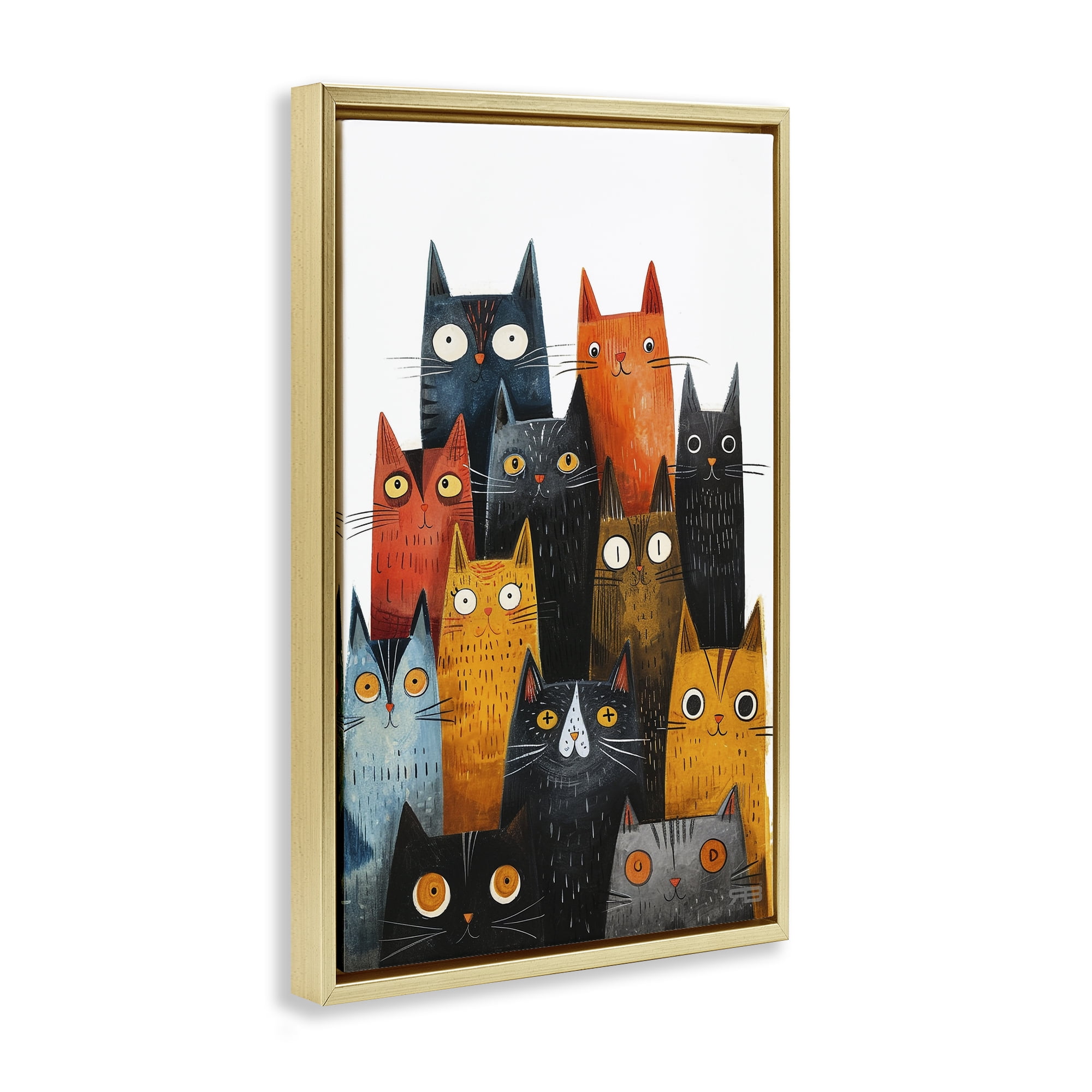 Stupell Industries Fun Peeking Cat Faces Animals & Insects Painting Gold Floater Framed Canvas Art Print Wall Art, 17 x 25