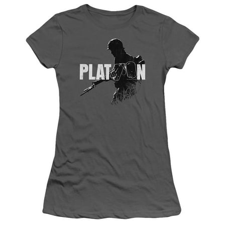 Platoon 1986 War Film Dog Tags Logo & Silhouette Juniors Sheer T-Shirt (War Commander Best Platoon)
