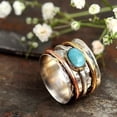 thumbnail image 2 of 925 Sterling Silver Spinner Larimar Ring for Women | Wide Band Fidget Ring with Copper & Brass Spinning Rings, 2 of 7