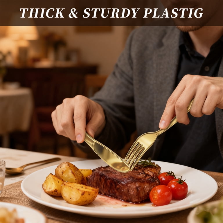 GPED Gold Plastic Silverware Set, 300-Piece photo 7