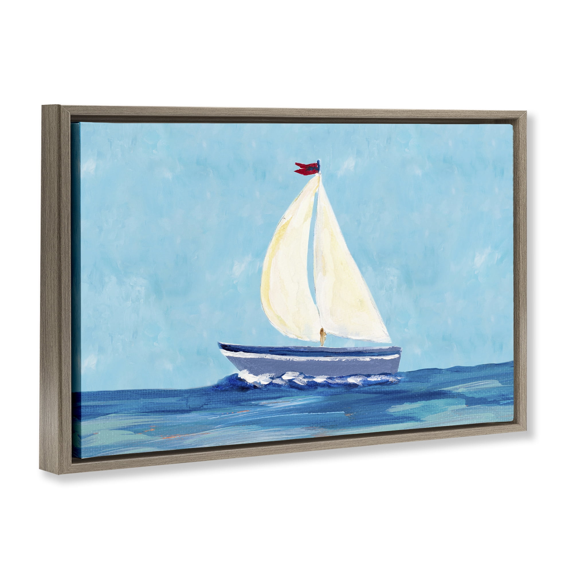 Stupell Industries Sail The Sea Transportation Painting Brown Floater Framed Canvas Art Print Wall Art, 31 x 21