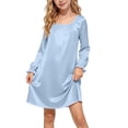 thumbnail image 3 of Auroural Girls Dress Satin Girl'S Solid Color Round Neck Long Sleeve Dress Homewear Sleeping Dress Kids, 3 of 9