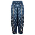 thumbnail image 5 of Aislor Girls Metallic Floral Printed Satin Harem Pant Elastic Waist Kids Patiala Dhoti Salwar Pants Navy Blue 10, 5 of 7