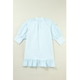 thumbnail image 4 of Women's Myosotis Blue Seersucker Ruffled Puff Sleeve Mini Dress, 4 of 11