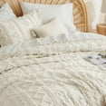 thumbnail image 3 of Tufted Boho Comforter Set Queen Size - Beige Boho Bedding Comforter Set, 3 Pieces Farmhouse Shabby Chic Embroidery Bed Set, Gifts for Woman, Soft Jacquard Comforter for All Seasons, 3 of 6