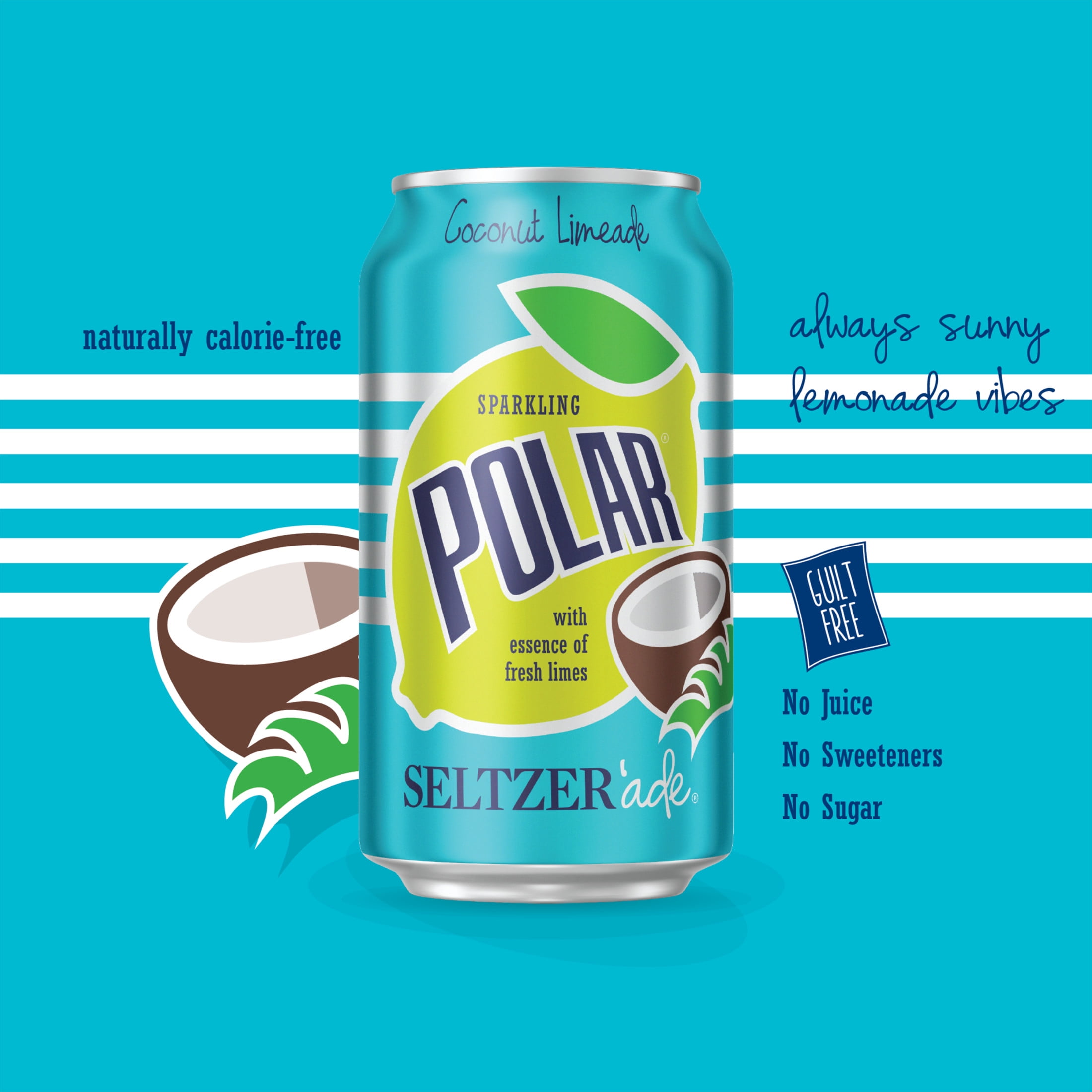 Polar Zero Calorie Coconut Limeade Sparkling Seltzer Water, 12 fl oz, 8 Pack Cans