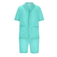 thumbnail image 2 of VBTAPA Men Hawaiian Beach Sets 2 Piece Mesh Outfits Short Sleeve Button Down Shirts and Drawstring Waist Shorts Set Breathable Summer Outfits Lightning Sales of Today Light Blue XL, 2 of 5