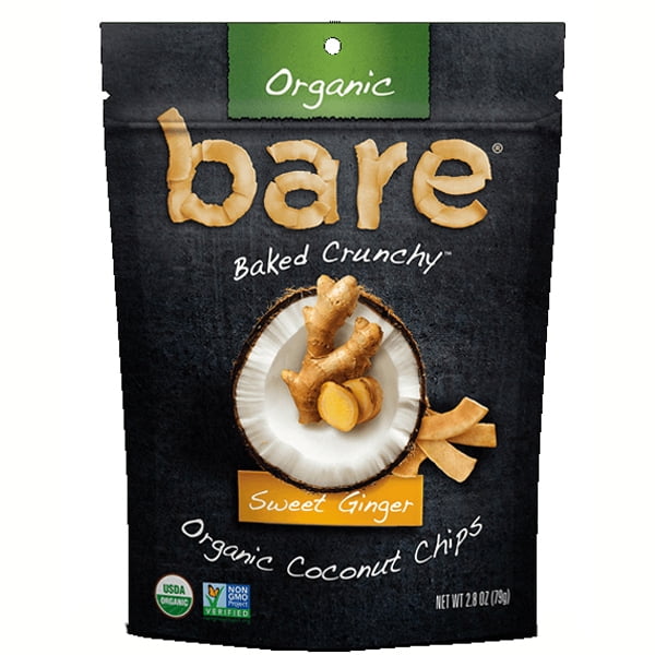 Bare Organic Baked Crunchy Sweet Ginger Coconut Chips 2.8 oz Bags
