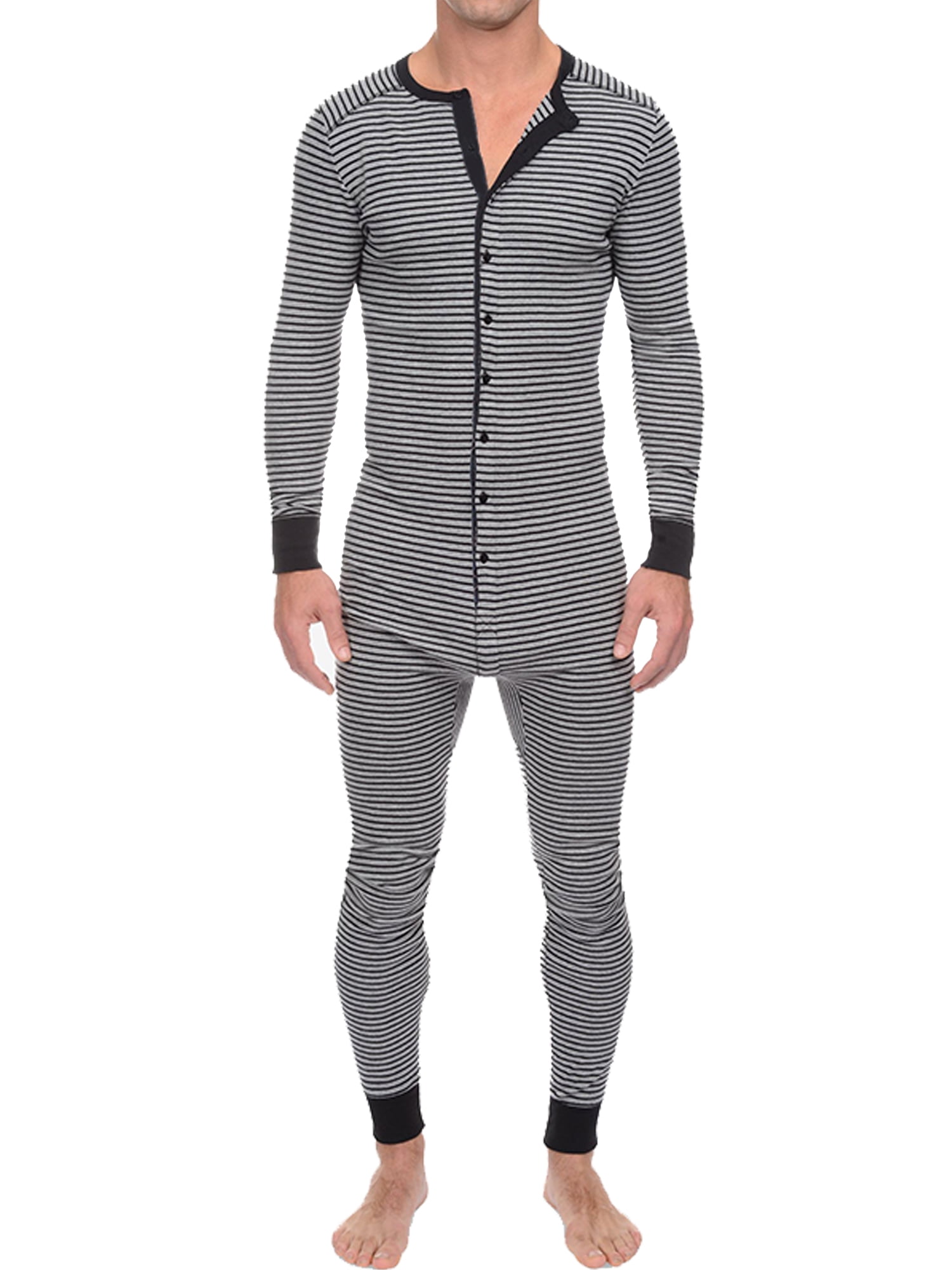 MIHOLL Men 's One Piece Pajamas Jumpsuit Sleepwear Long Sleeve Button