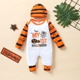 thumbnail image 2 of KOMOO Baby Striped Jumpsuit Set Long Sleeve Pumpkin Letter One Piece Romper Bodysuit with Color Block Hat Cap Outfits, 2 of 8
