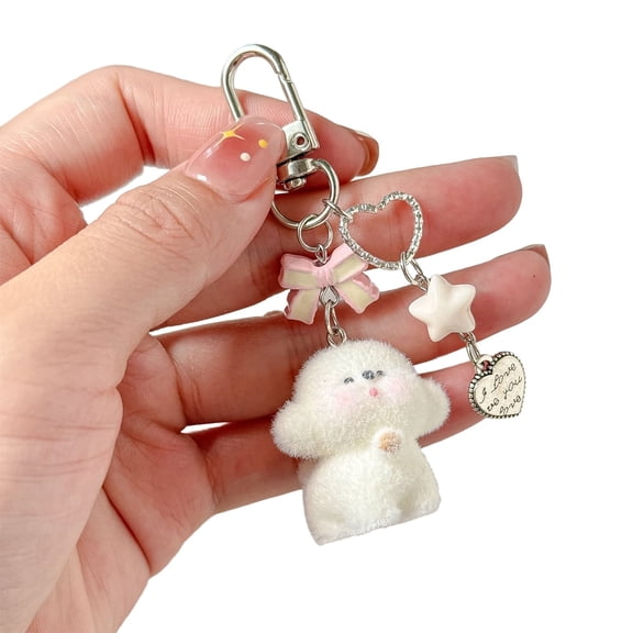 Januofit Cute Fuzzy Keychain Aesthetic Charm Kawaii Animals Y2K Heart Bag Purse Decor Accessory Women Girls Gifts