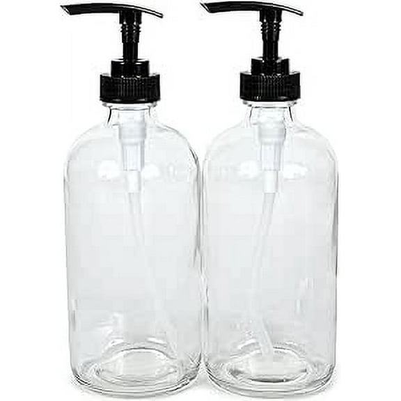 Vivaplex, 2, Large, 16 oz, Empty, Clear Glass Bottles with Black Lotion Pumps