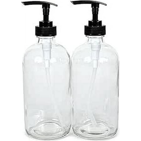 vivaplex 2 large 16 oz empty clear glass bottles with black lotion pumps