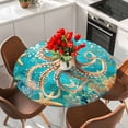 thumbnail image 2 of Ocean Octopus Round Fitted Table Cover Marine Life Coral Starfish Retro Waterproof Table Cloth with Elastic Edge Wipeable Tablecloth for Picnic Camping Party Fits 36"-44" Diameter, 2 of 8