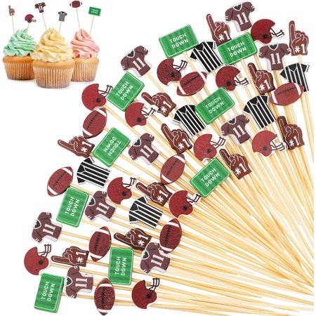 200 Pieces Football Toothpicks 5.12 Inch Football Cocktail Picks Food Picks for Appetizers Bamboo Football Skewers for Sports Birthday Rugby Football Themed Party Decoration