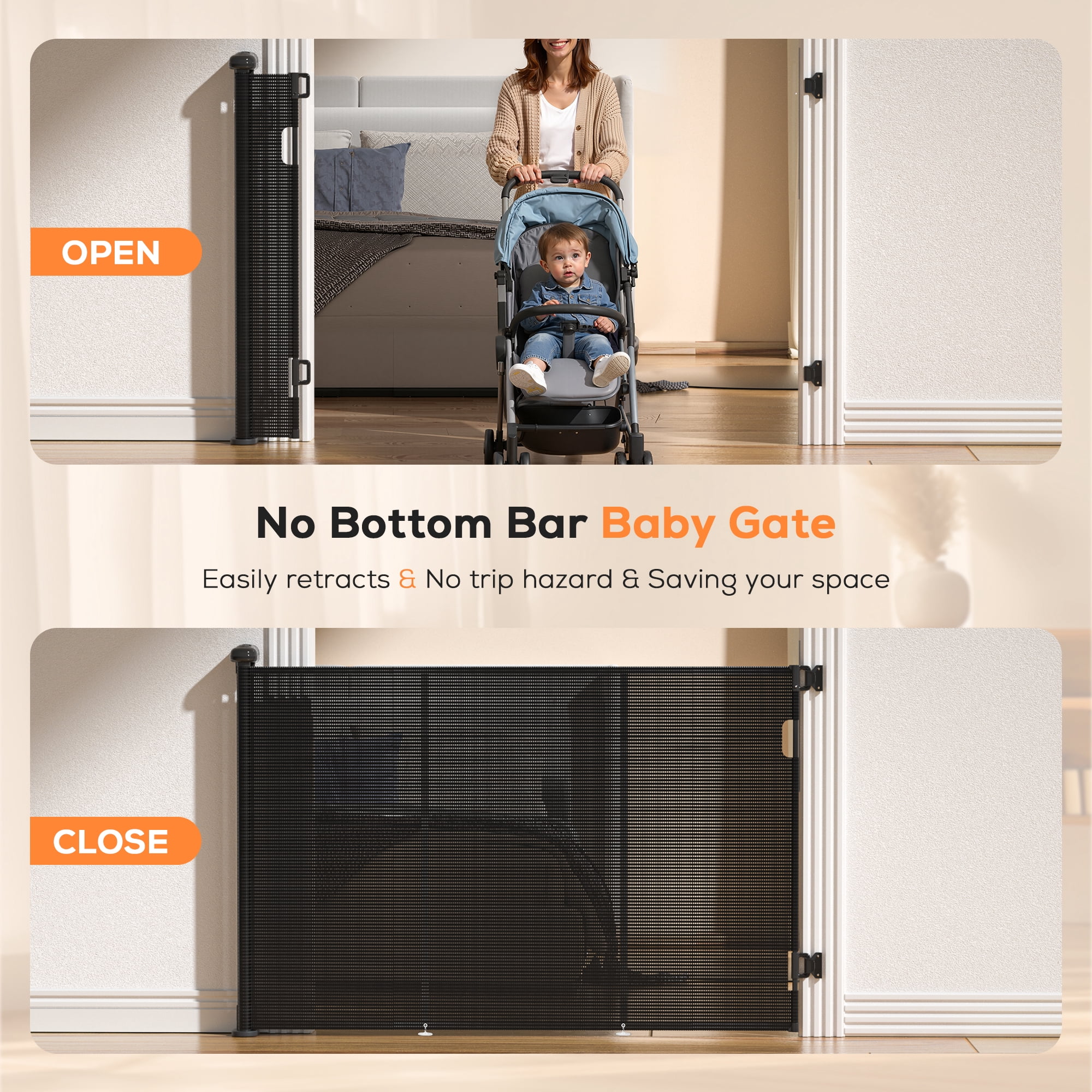 Retractable Baby Gate, TULILLO 48in Tall Baby Safety Gate, 59" Wide Baby Gate Dog Gate for Stair, Doorway, Auto-Lock,Black