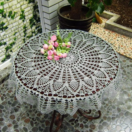 

YZdevelop Round Cotton Hand Crochet Hollow Out Tablecloth Wedding Dining Table Cloth Cover Beige 70cm