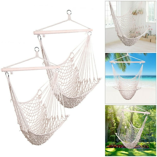 2 Pack Hammock Chair Hanging Swing Chair Cotton Rope Weaving Chair with