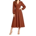 thumbnail image 2 of qafoshin Womens Polka Midi Dresses Elegant Long Sleeve V Neck Flowy Dress Vintage Fall Trendy Dress, 2 of 6