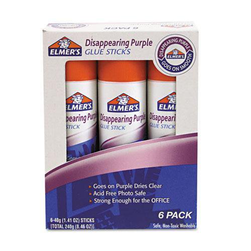 Elmer`s E5042 Disappearing Purple Glue Stick, Purple/Clear, 1.41 oz, 6