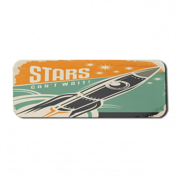 Vintage Computer Mouse Pad, Stars Cant Wait Retro Advertisement with Rocket Launch Your Business Image, Rectangle Non-Slip Rubber Mousepad Large, 31" x 12" Gaming Size, Multicolor, by Ambesonne