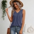 thumbnail image 4 of GIPQJK Womens Tank Tops Sleeveless Loose Pleated Front Casual Shirts V Neck Summer Fashion Cute Solid Color Clothes,Dark Blue S, 4 of 6