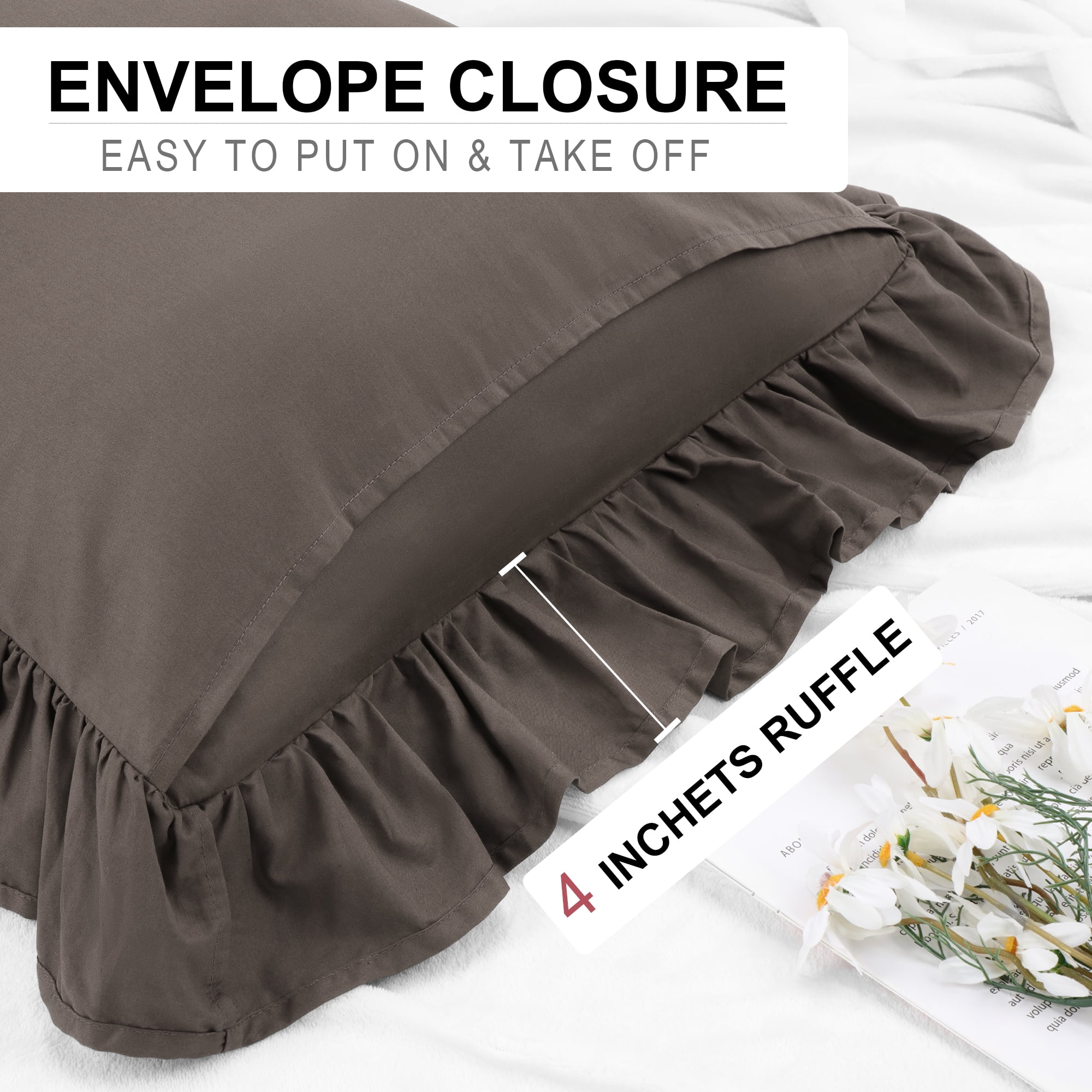 Unique Bargains 1Pc 100% Cotton Envelope Closure Body Ruffled Pillowcase Beaver 20"x54"