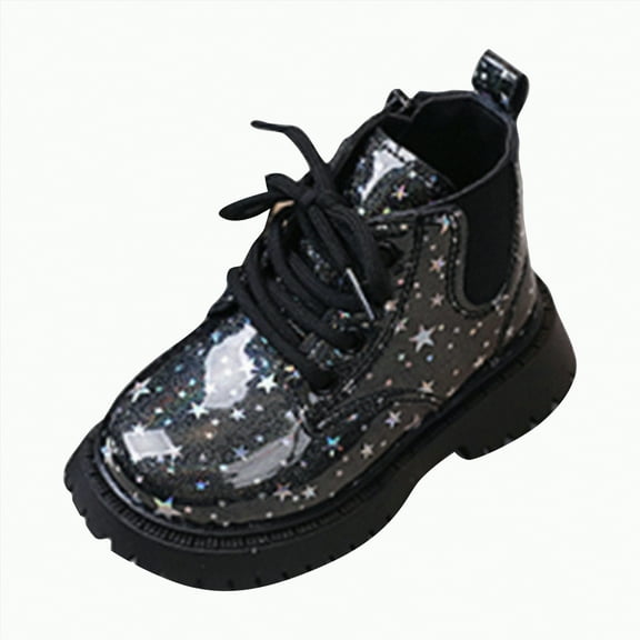 HCNTES Children Lace Up Side Zipper Vegan Leather Lug Sole Combat Boots(10.5,Black-j1)
