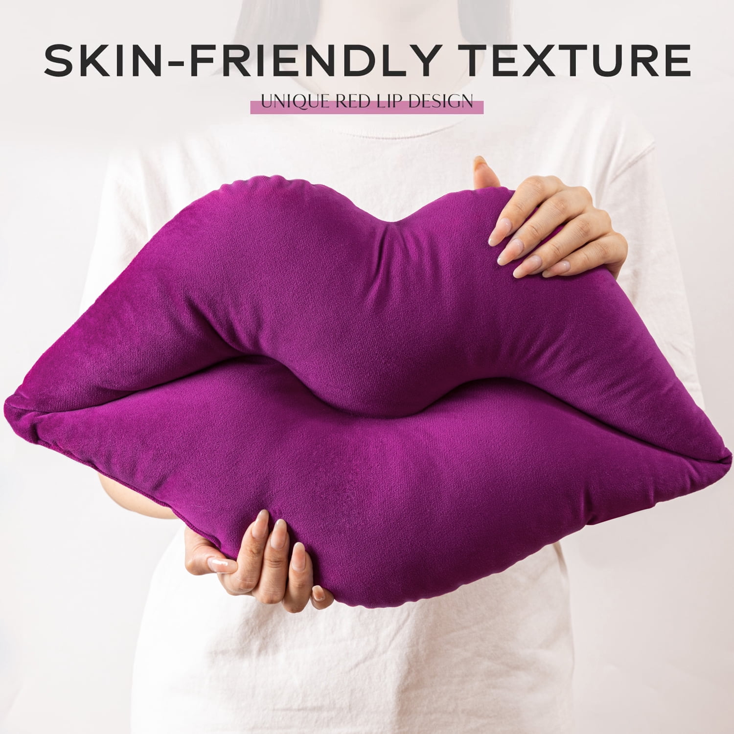 Phantoscope Lips Throw Pillows Smooth Soft Velvet Cushion with Insert Included, Decorative Lumbar Pillow for Couch Bed Living Room, Purple, 24 x 12 Inches
