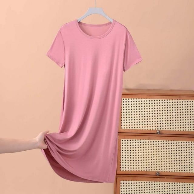 Ovzne Robes pour Femmes Robe de Plage Femmes Robe à Manches Courtes Jupe Été Mince Ample Robe Décontractée Couleur Unie Robe de Nuit à la Maison Robe de Printemps Manches Courtes Liquidation