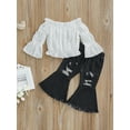 thumbnail image 2 of Franhais 2Pcs Toddler Girls Summer Outfits, Long Bell Sleeve Off Shoulder Tops + Ripped Flare Jeans Set, 2 of 9