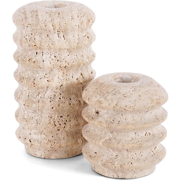 Radicaln Travertine Marble Taper Candle Holders Set of 2 Elegant Candlestick Holders for Table Decor, Living Room & Home Centerpieces, Perfect for Pillar Candles & Gifts