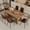 Table + 6 Brown chairs-Style 4, variant on LUFTUT 64.5" Modern Farmhouse Wood Dining Table Set for 6, 7-Piece Rustic Brown Kitchen Set with Upholstered Chairs & Decorative Pedestal Base, Rectangle Dinner Table
