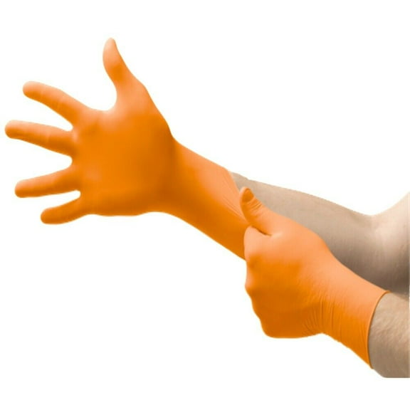 Eunicole Orange Nitirle Examination Heavy Duty Powder-Free Gloves, 5 Mil /- 0.5, 1Inner X 90pcs, X-Large, (ON50020)