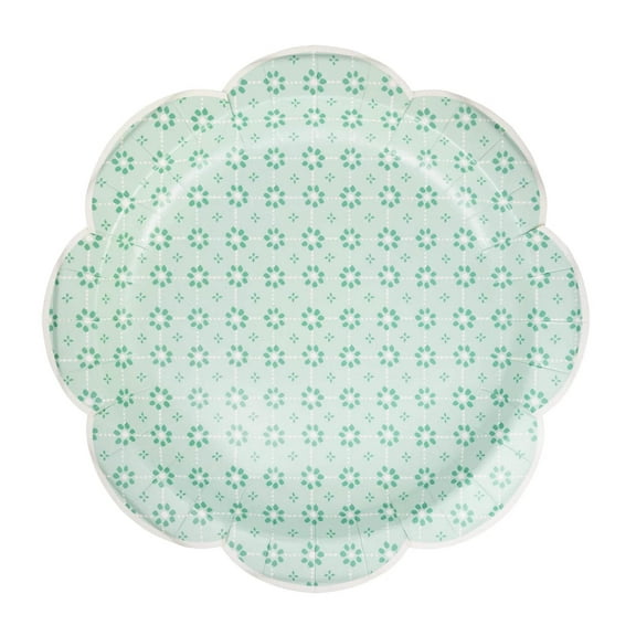 Large Mint Green Floral Paper Dinner Plates 8ct