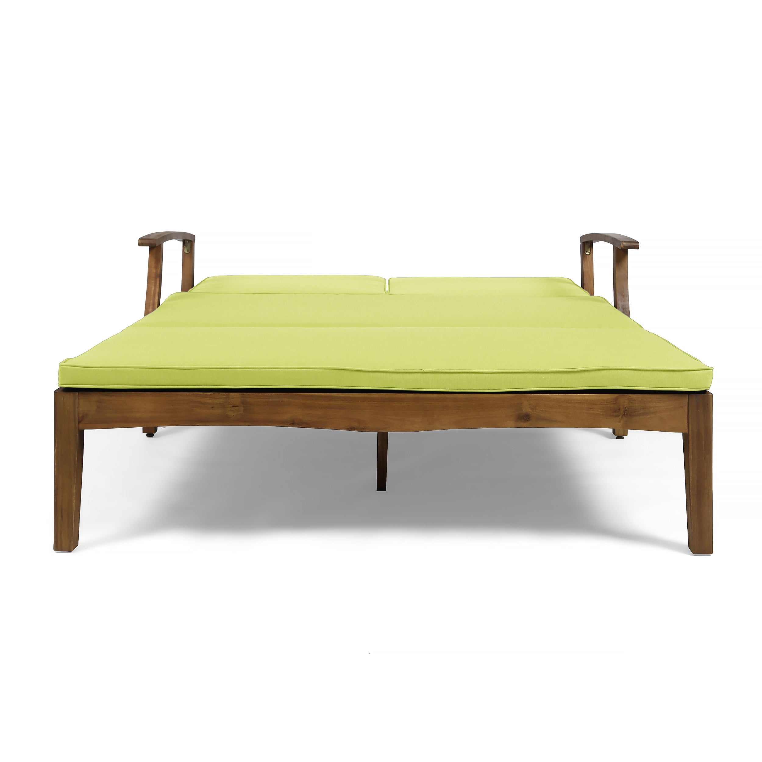 Outdoor Double Person Chaise Lounge, Dual Seat Recliner Chair for Patio Garden, Teak and Green
