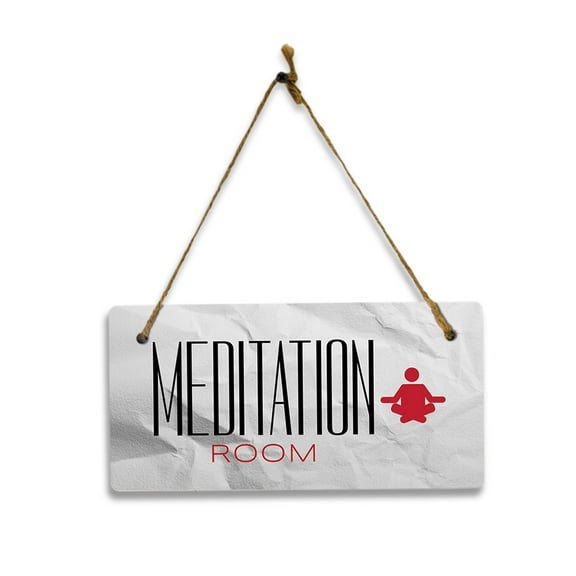 Meditation Room (Crumpled Paper) 5x10 Hanging Plus Wall or Door Sign | Rustic Twine | Range of Vibrant Decor Styles | Room Signs For Home and Business