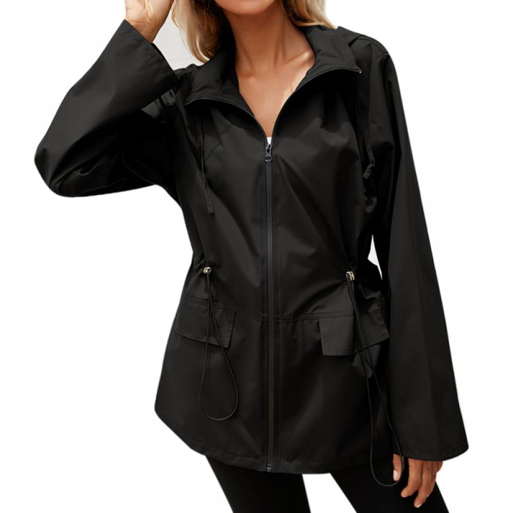SoTeer Womens Raincoat Lightweight Hooded Long Rain Coat Waterproof ...