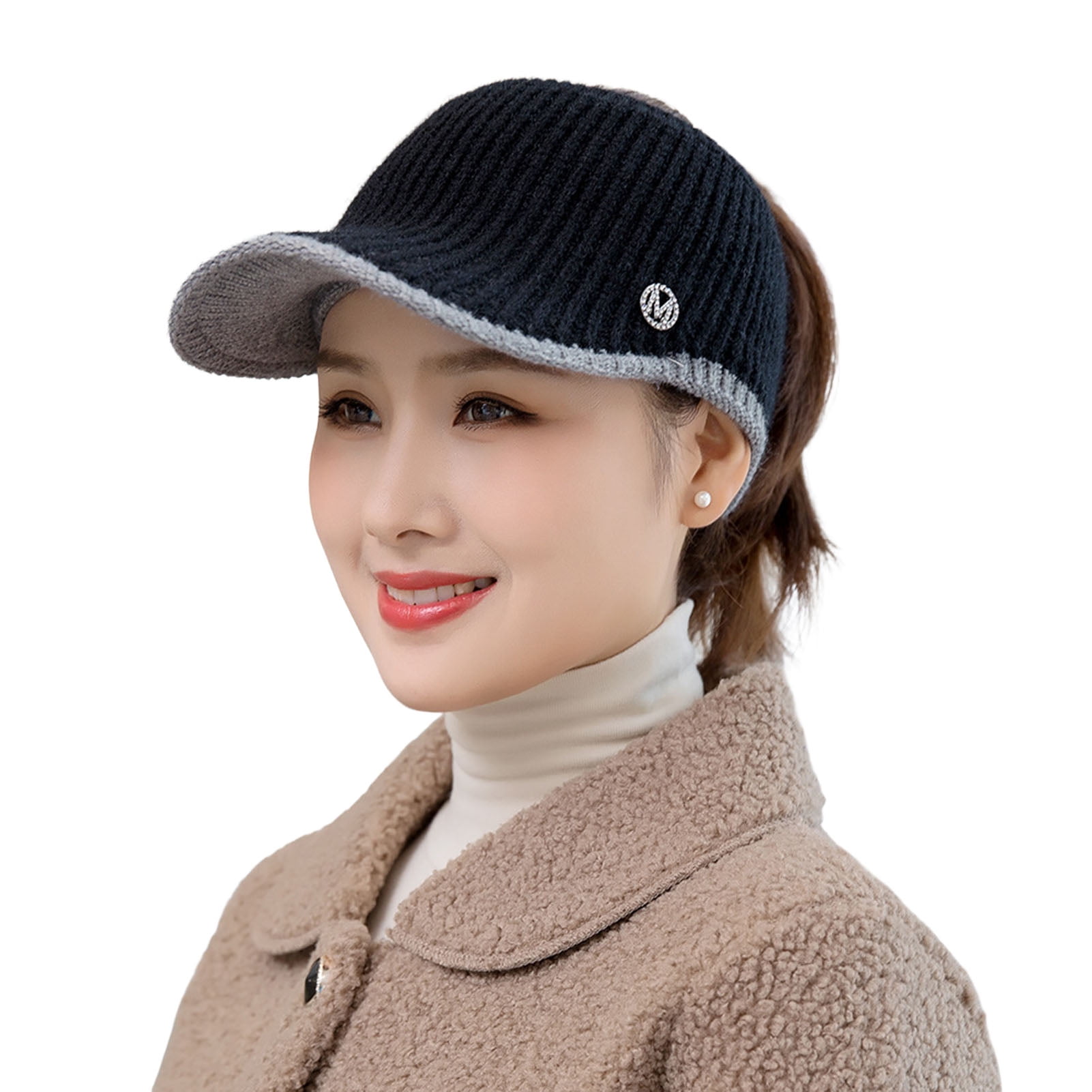 D-GROEE Womens Winter Knitted Woolen Yarn Empty Top Golf Stretchy Sun  Baseball Visor Hat Cap 