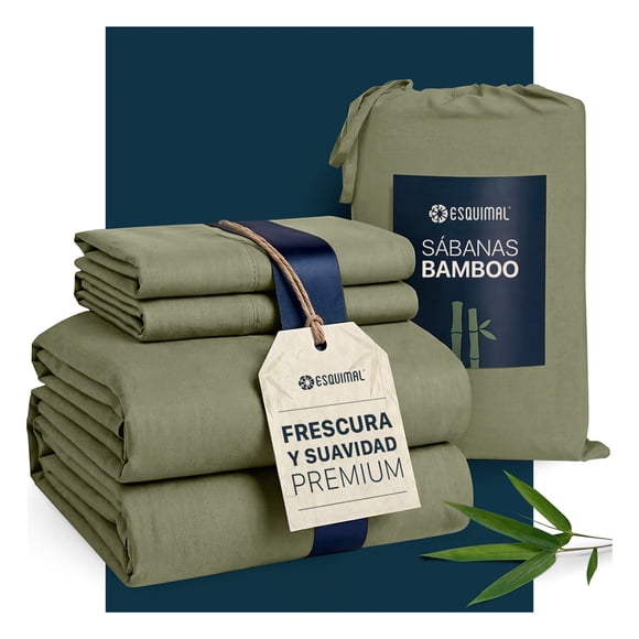 Juego de Sábanas de Bambú Ultra Suaves, Frescas, Hipoalergénicas, Esquimal (Verde Olivo, Queen Size)