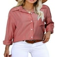 thumbnail image 1 of CHOK Blouse Tops pour Femmes Manches Longues Automne Rayé Imprimé Confortable Tops Chemises Décontractées Col Rabattu Léger Blouses avec Poches Bleu Ciel G, 1 of 3