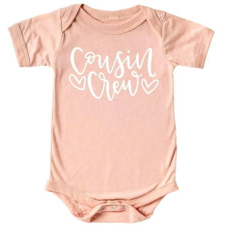 

Cousin Crew Heart T-Shirts and Bodysuits for Baby and Toddler Boy and Girls Fun Family Outfits White on Peach Bodysuit Newborn