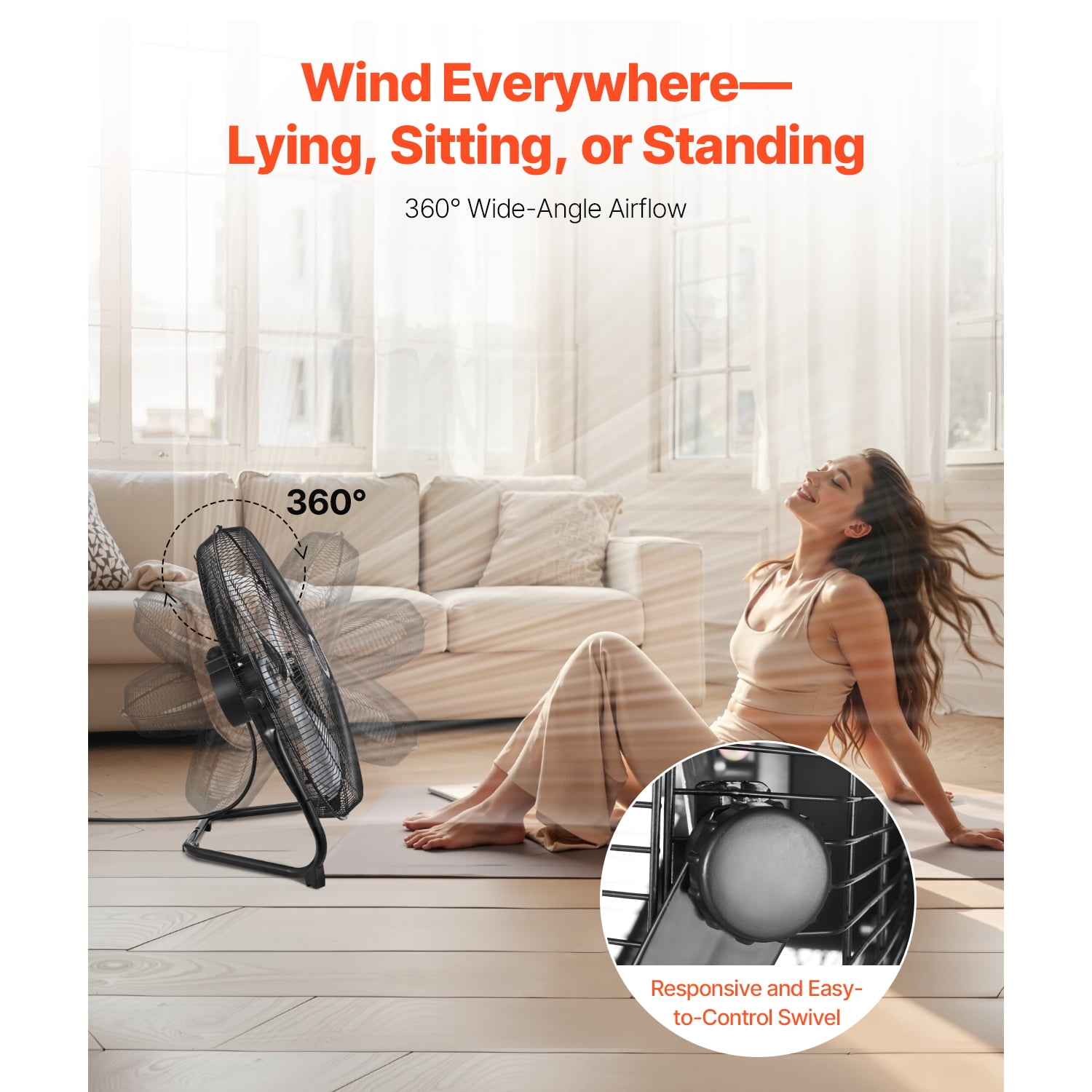 KFFKFF Ground Fan, Trio-Speed Robust 20 Inch Commercial Fan, 4650 CFM 360° Flexible Orientation 21.33 ft/sec Windflow Broad Metallic Fan, Suitable for Residence, Fitness Center, Workplace, Garage
