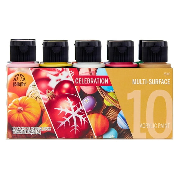 FolkArt Celebration Multi-Surface Acrylic Craft Paint Set, 10 Pieces, 20 fl oz
