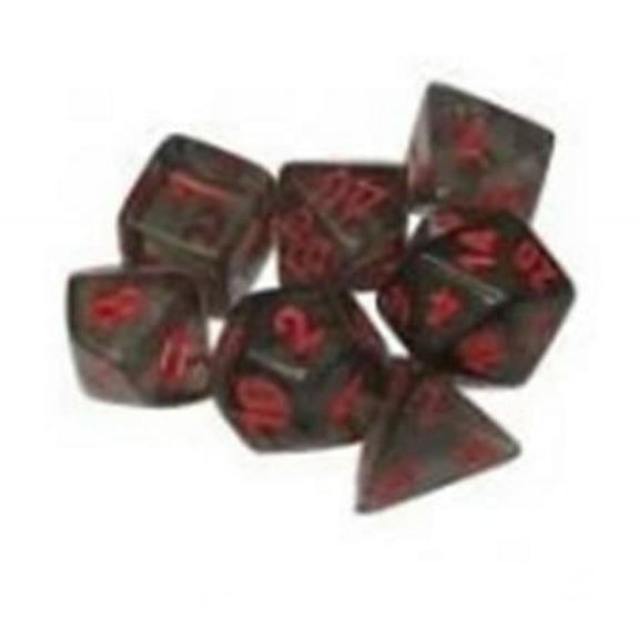 Cube Polyhedral Die, Translucent Smoke & Red - Set of 7