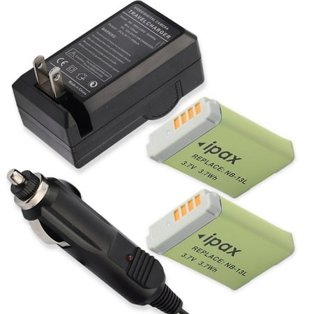 Golf Mkii Car - Ipax 2x Battery + Home Wall Charger + Car Plug Kit Compatible with for Canon PowerShot G5X Mkii, G7X Markii, G9X Mark ii, SX720 HS, SX730 HS, SX620 HS, Canon NB-13L Battery