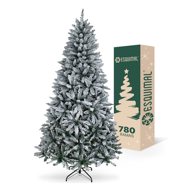 Árbol de Navidad Escarchado Frondoso Esquimal Pino Navideño con Nieve Artificial (Rosa Nevado, 1.8m)