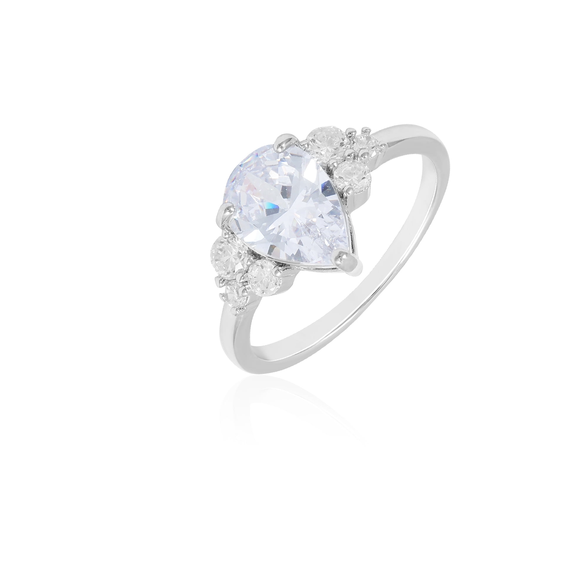 Fine Silver Plate Pear Engagement Ring with Cubic Zirconia stones