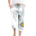 thumbnail image 2 of QATAINLAV Women Capri Pants with Pockets for Summer Linen Straight Leg Cropped Trousers 2024 Trendy Sunflower Print Capris Casual Drawstring Beach Pants Sale of The Day Clearance Army Green L, 2 of 5