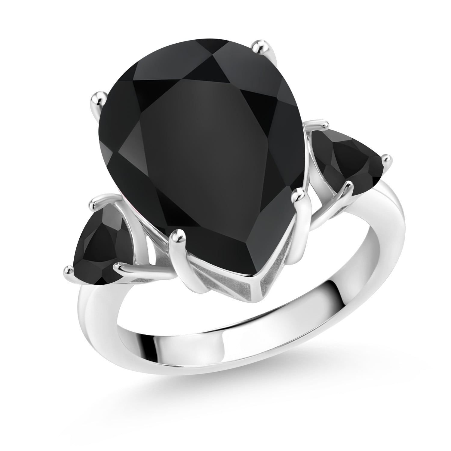 Gem Stone King 8.09 Cttw Pear Shape Black Onyx Ring for Women | 925 Sterling Silver | Gemstone Birthstone | Fine Jewelry Gifts for Women Her Mom Wife (Size 9)